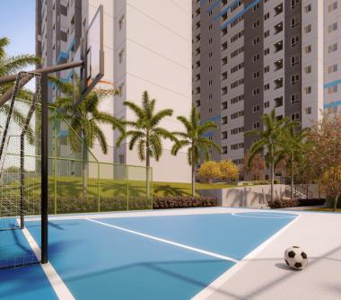 Perspectiva artística da quadra com a torre ao fundo